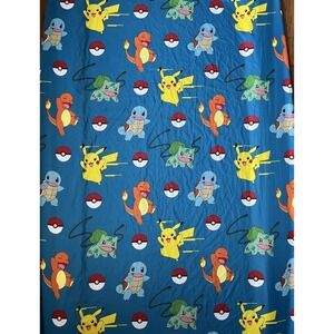 Pokemon Full Size Fitted Sheet Yellow Blue Red Polyester Pikachu Charizard